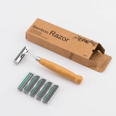 D920L razor with bamboo handle twin stainless steel blade cartridge razor