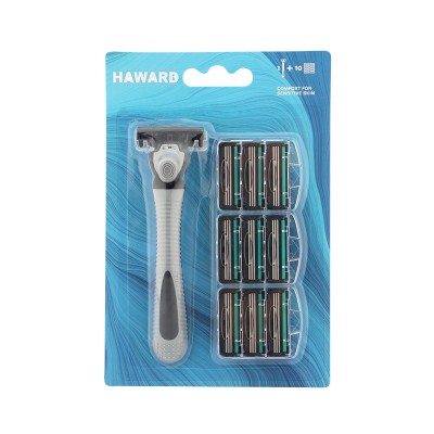 D335L razor 3 blade shaving razor plastic&rubber handle system razor