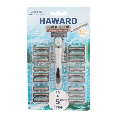 Haward triple stainless steel blade system cartridge razor 16+5 free blade replacement