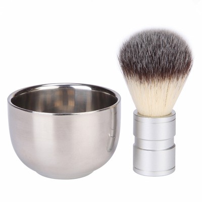 Wholesale nylon hair brush stainless steel shaving bowl and brush