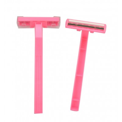 Lady use hair removal shaver twin blade with lubricating strip plastic handle disposable razor